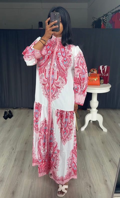 Loria robe jurk roze met wit print