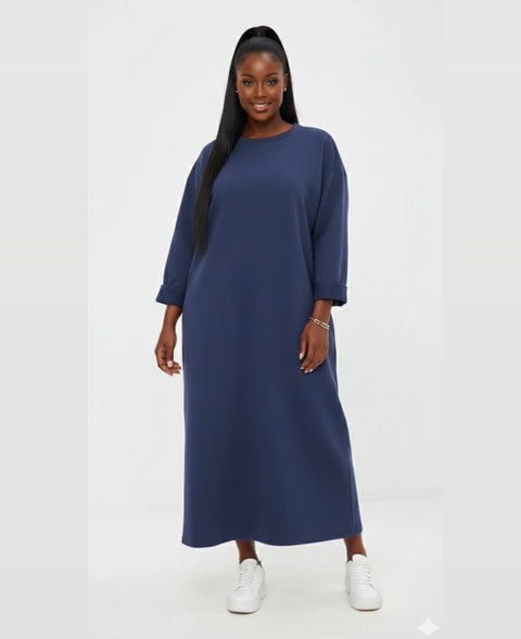 Lange jurk navy met zakken - ZJ01