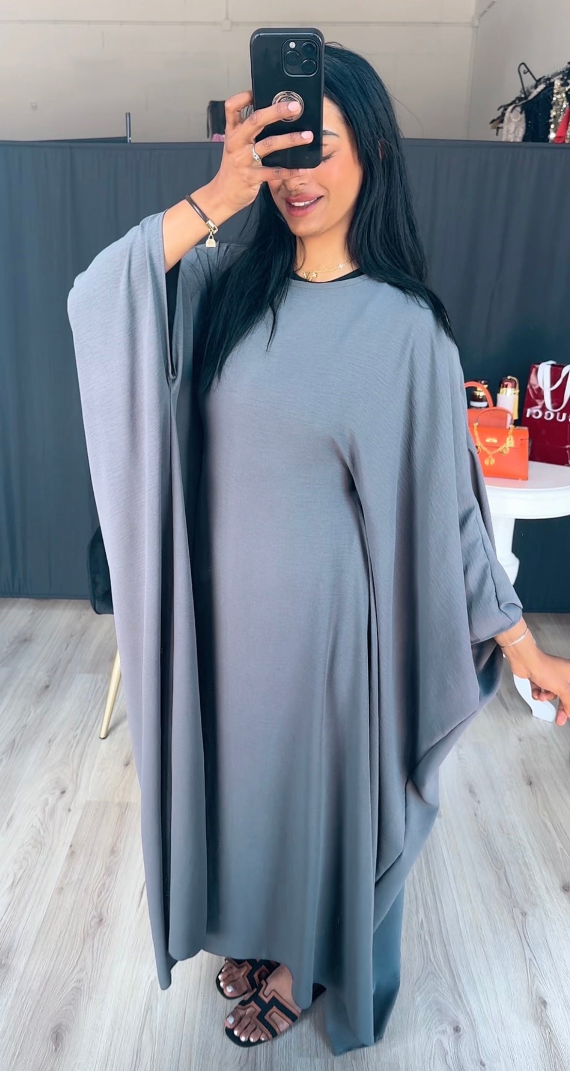 Abaya touwtjes wijde jurk grijs