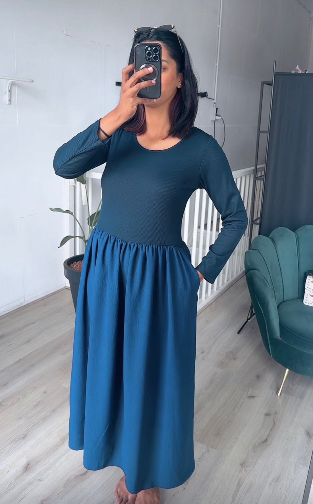 basic jurk met lange mouwen - blauw