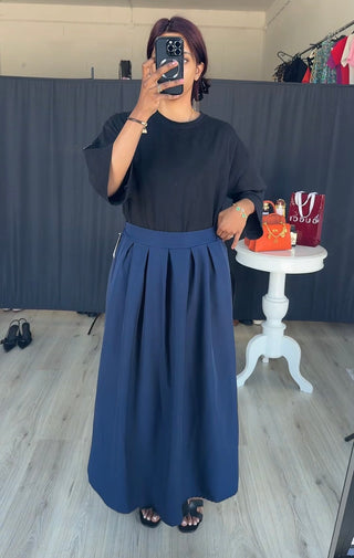 Rekbare plooien rok navy