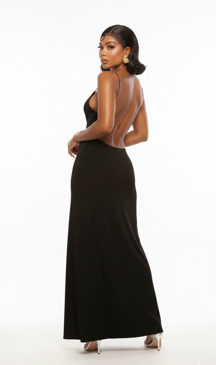 Bodycon stretch jurk met open rug - zwart