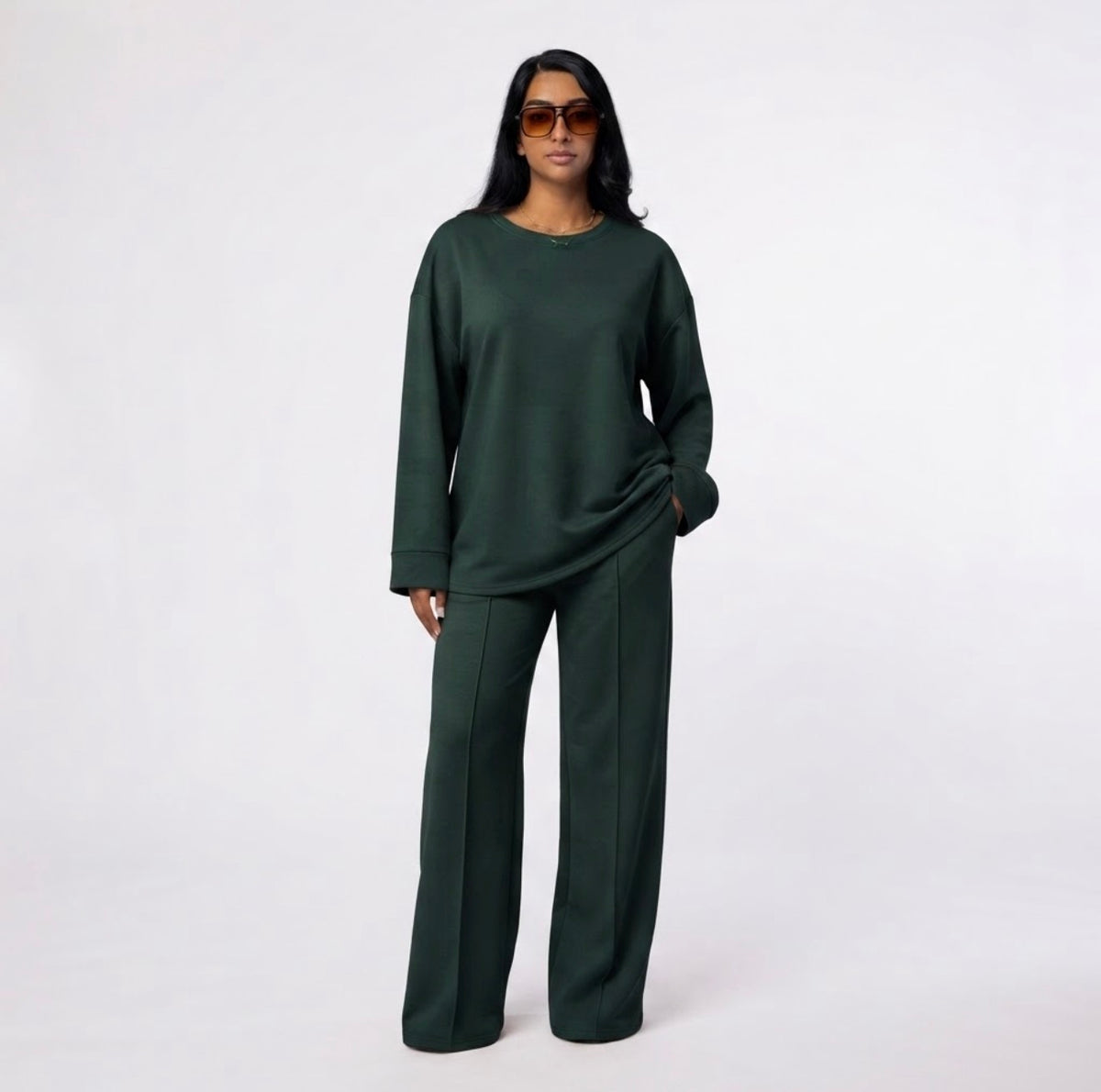 Comfy co-ord set met lange top en oversized broek - 6033