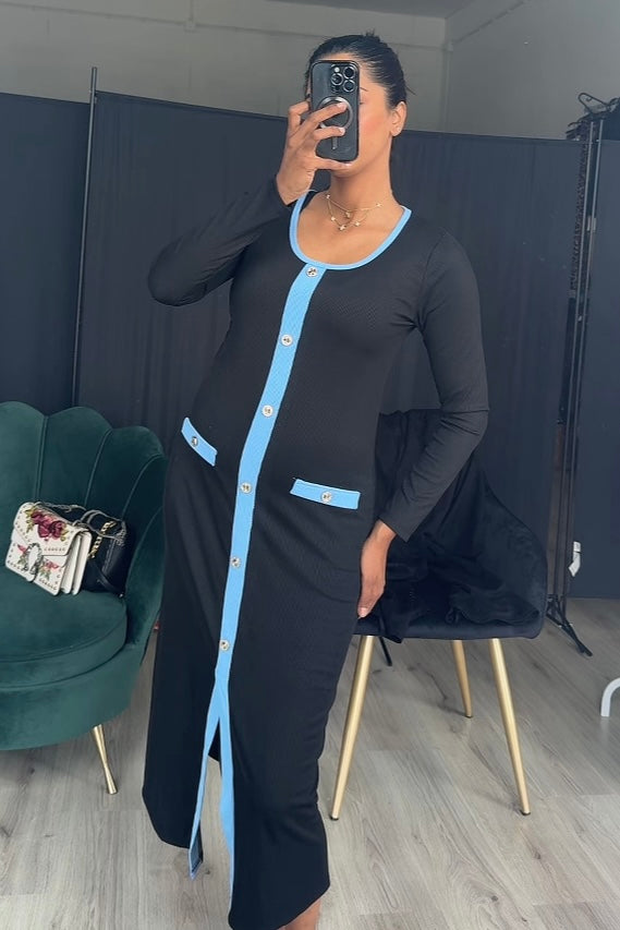 San stretch jurk met blauwe details - ITALY5213
