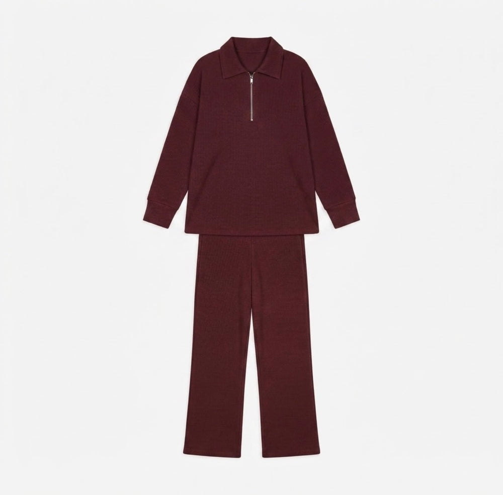 Comfy zipper set modest sweater with oversized pants