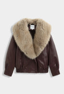 Leren jas met faux fur bont burgundy - CV2229