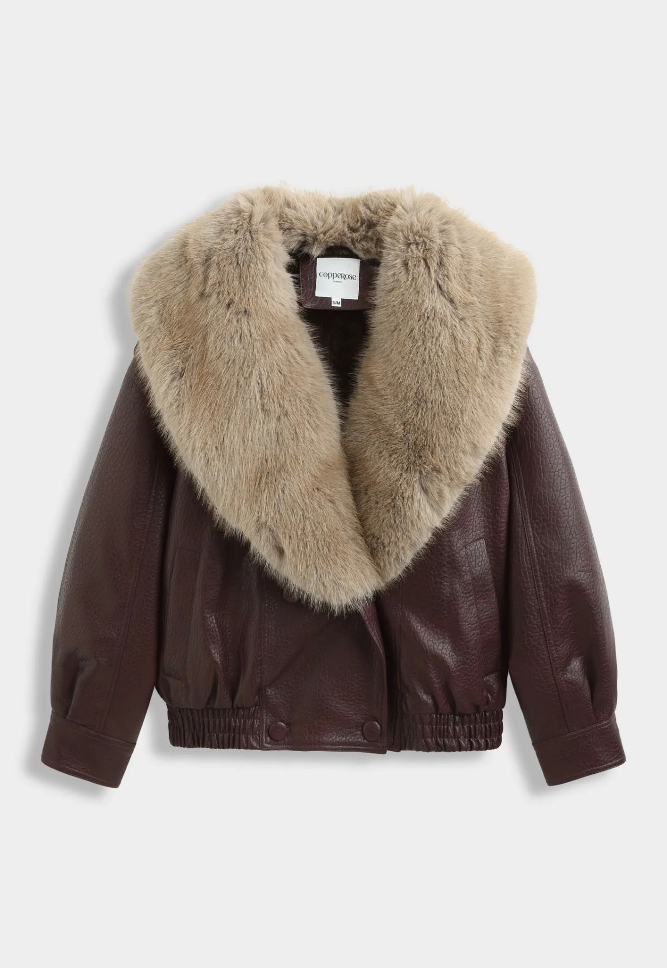 Leren jas met faux fur bont burgundy - CV2229
