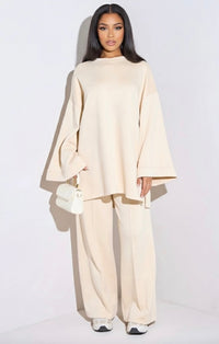 Comfy co-ord set met lange top en oversized broek - beige 6033