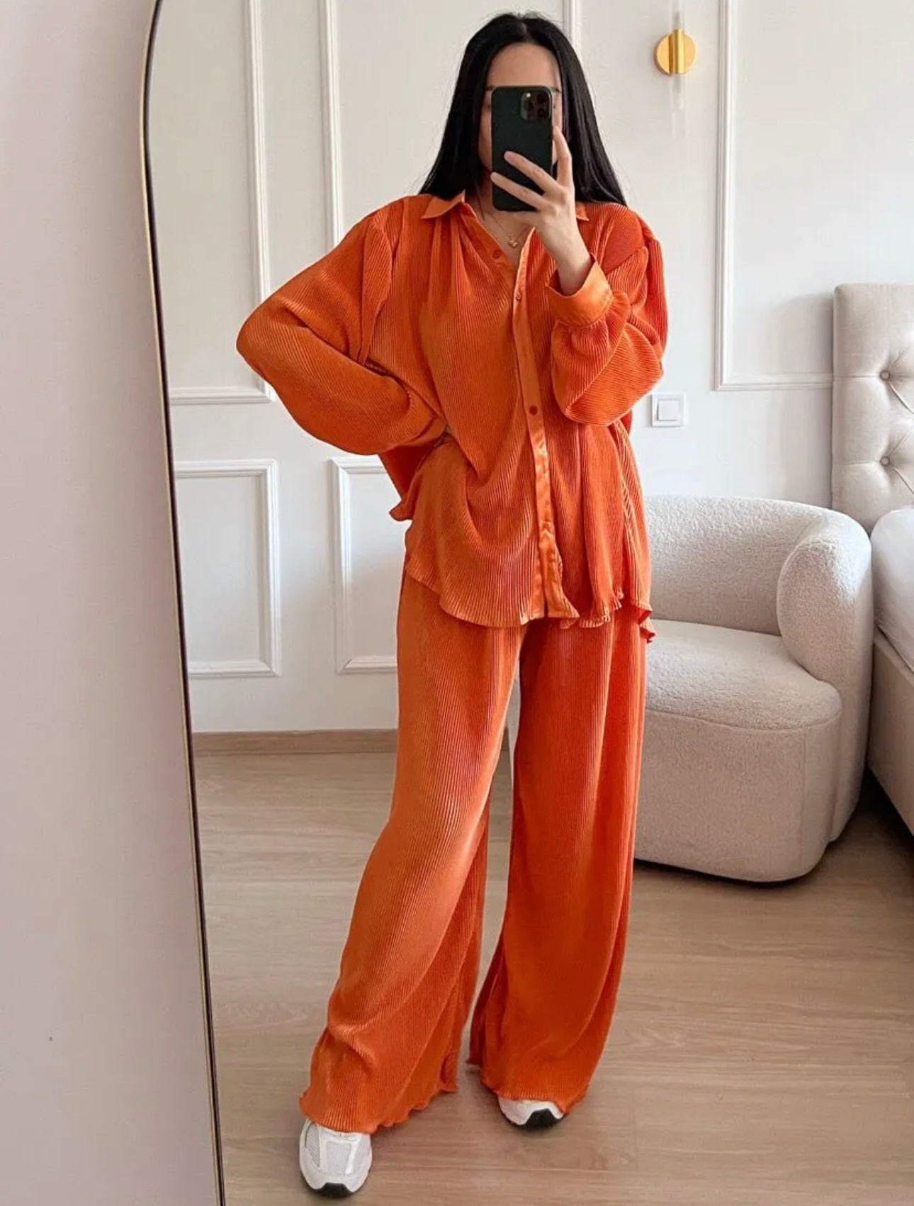 AMBER PLISSE TWEEDELIG SET ORANJE