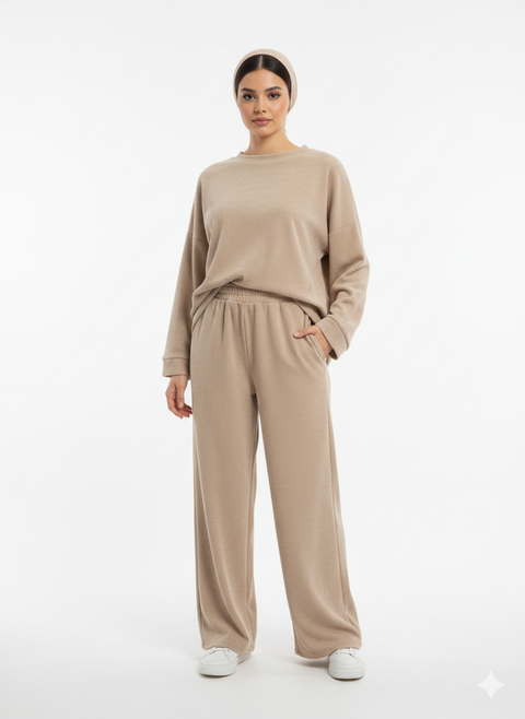 Oversized thermo co ord set - beige 6031