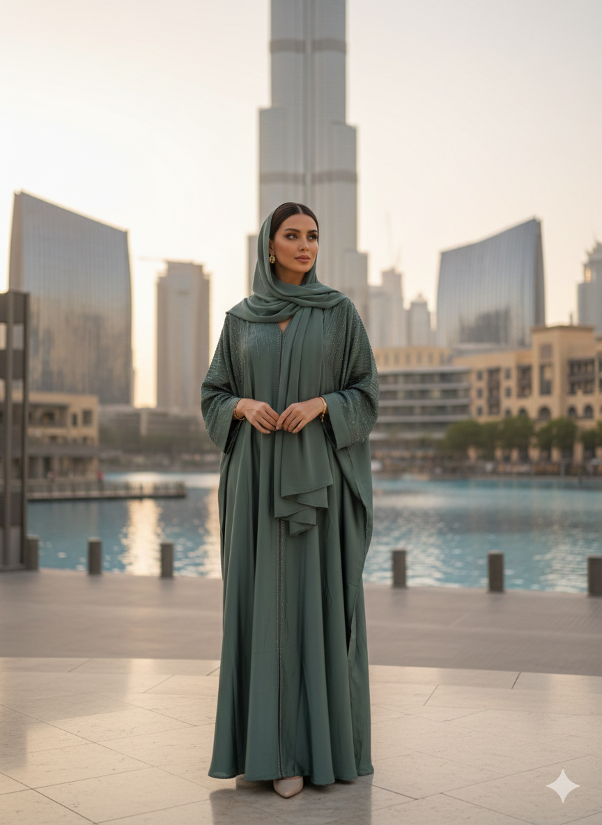 Abaya gekleurde steentjes groen