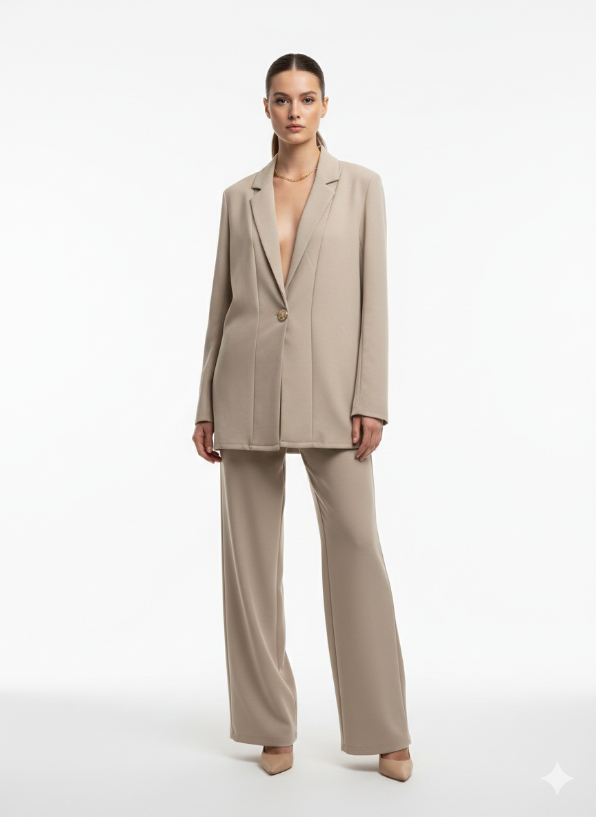 Blazer broek set met gouden knoop - oversized 6044