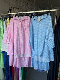 Houyam licht blauw en roze ruitjes broek setjes XL