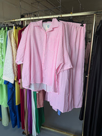 Kuskelley roze maat small ruitje broek set