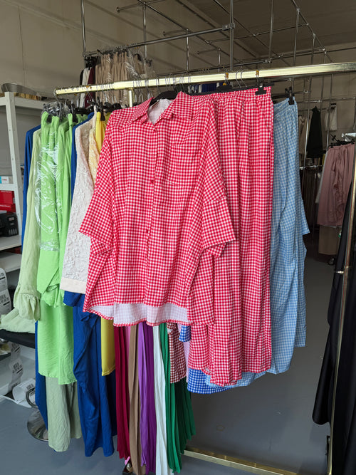 S ruitjes broek set rood medium
