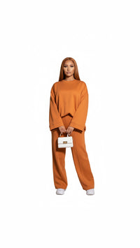 Comfy co-ord set met lange top en oversized broek - Brick oranje 6033