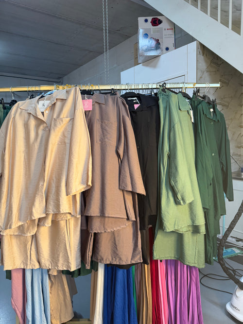 Tiny zonnebloem beige viscose broek set