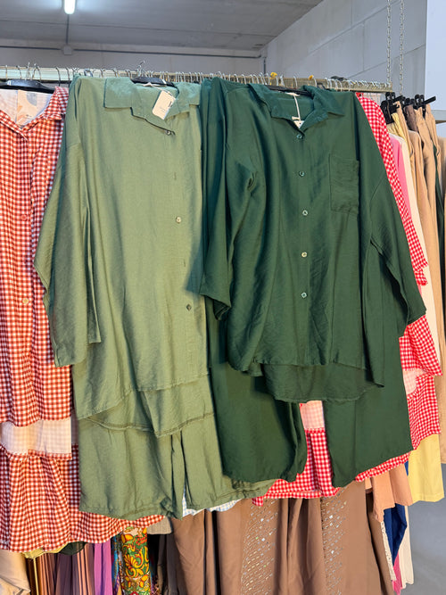 Dounia335588 donker groene en kaki broek setjes van viscose