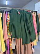 Tulpje10 donker groene broek set viscose en kobalt blauwe patronen broek set