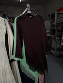 Moslima zwarte rok set Lace en bruine Lace blouse en bruine ribbels jurk en burgundy Lace kimono