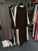 Moslima zwarte rok set Lace en bruine Lace blouse en bruine ribbels jurk en burgundy Lace kimono