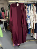 Moslima zwarte rok set Lace en bruine Lace blouse en bruine ribbels jurk en burgundy Lace kimono