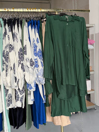 Hanane taupe en donker groene broek set van viscose