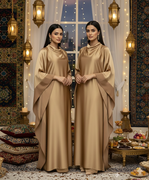 Satijnen wijde kaftan jurk - ramadan collectie