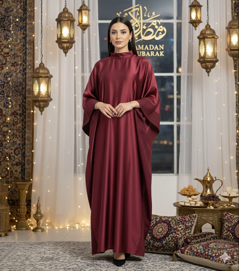 Satijnen wijde kaftan jurk - ramadan collectie