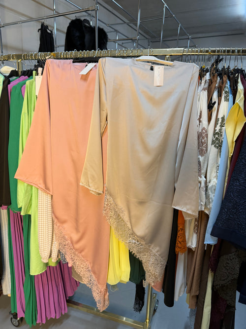 Muk yi beige en roze lang Lace topjes
