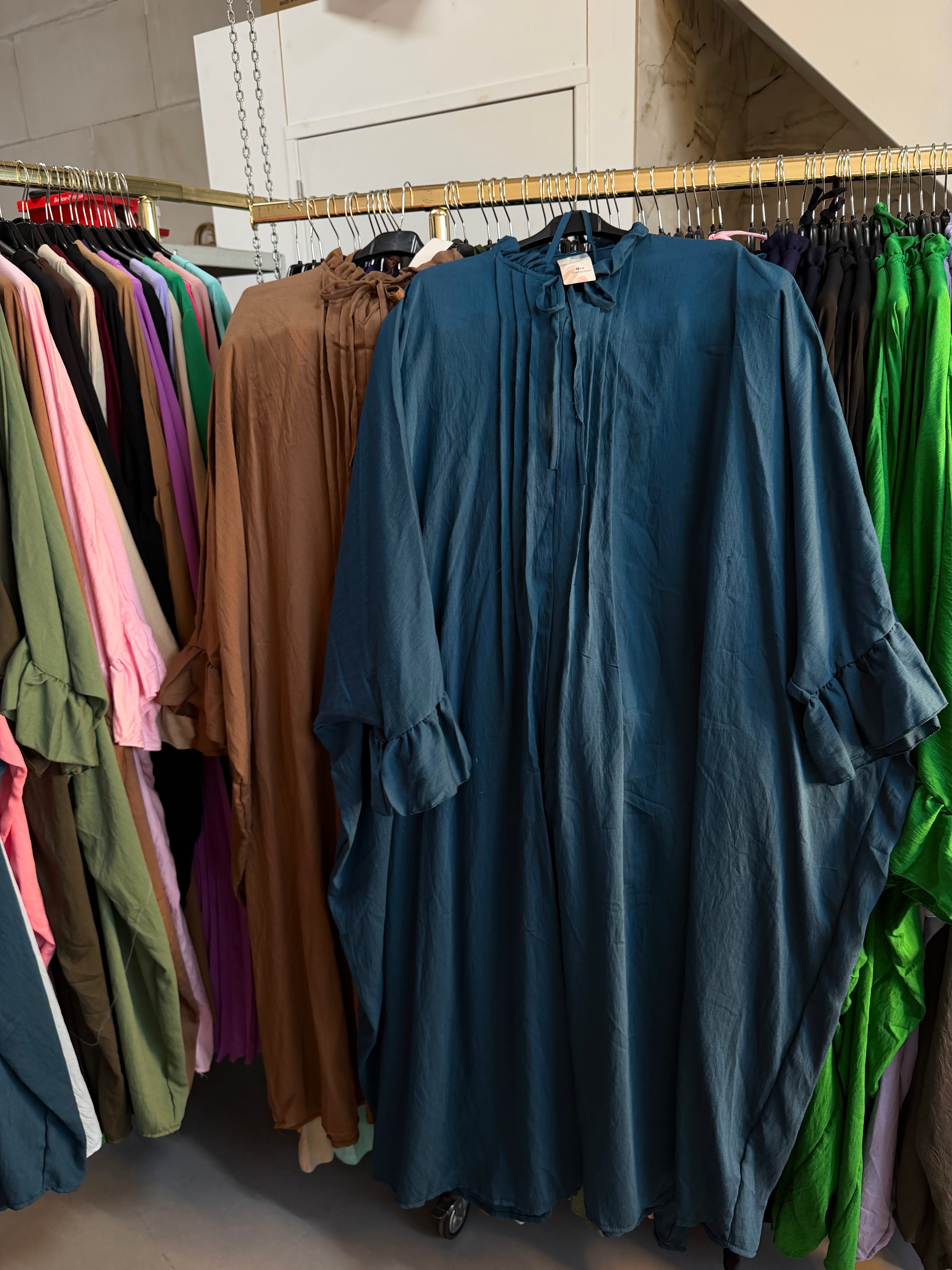 Samira petrol blauwe en taupe bruine Abaya Sahara