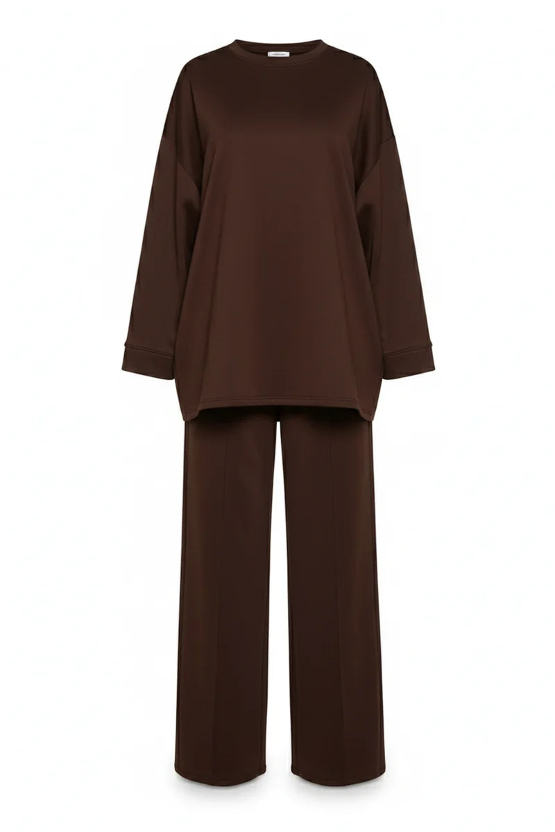 Comfy co-ord set met lange top en oversized broek - 6033