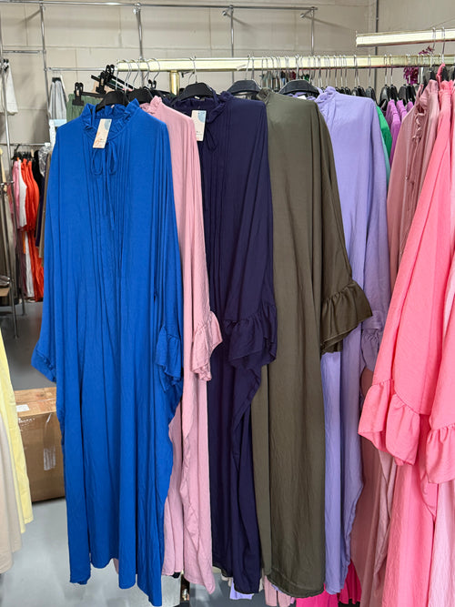 K.ghad kobalt blauw en oud roze & paars/blauw  & legergroen & lila Sahara abaya’s