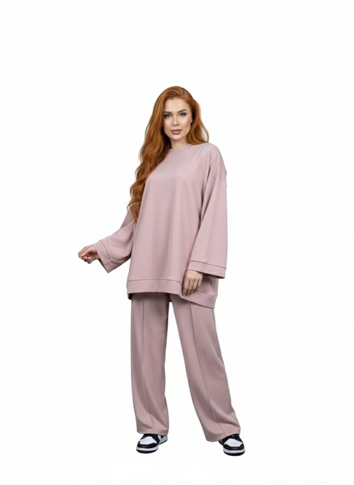 Summer: Comfy co-ord set met lange top en oversized broek - 6033