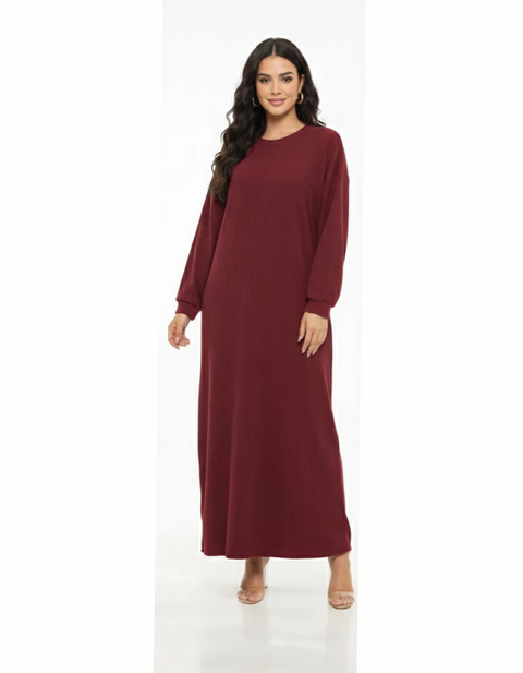 Valentine Special: Lange jurk burgundy met zakken - ZJ01