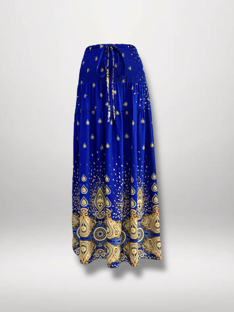 Rekbare rok blauw met gouden details