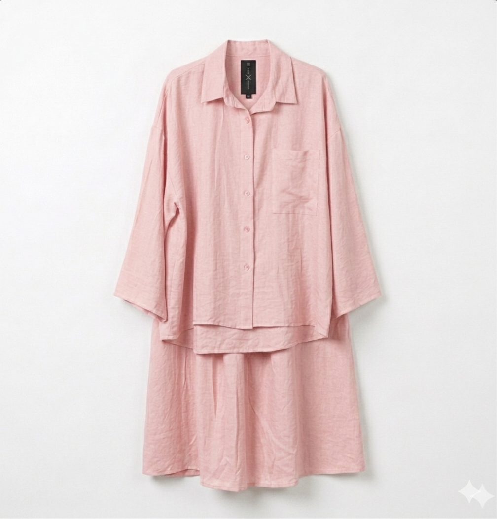 Oversized blouse met lange rok - licht roze van viscose