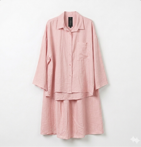 Oversized blouse met lange rok - licht roze van viscose PRE ORDER