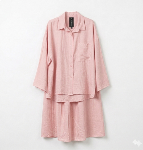 Oversized blouse met lange rok - licht roze van viscose