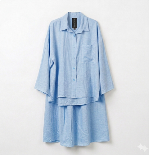 Oversized blouse met lange rok - licht blauw van viscose PRE ORDER