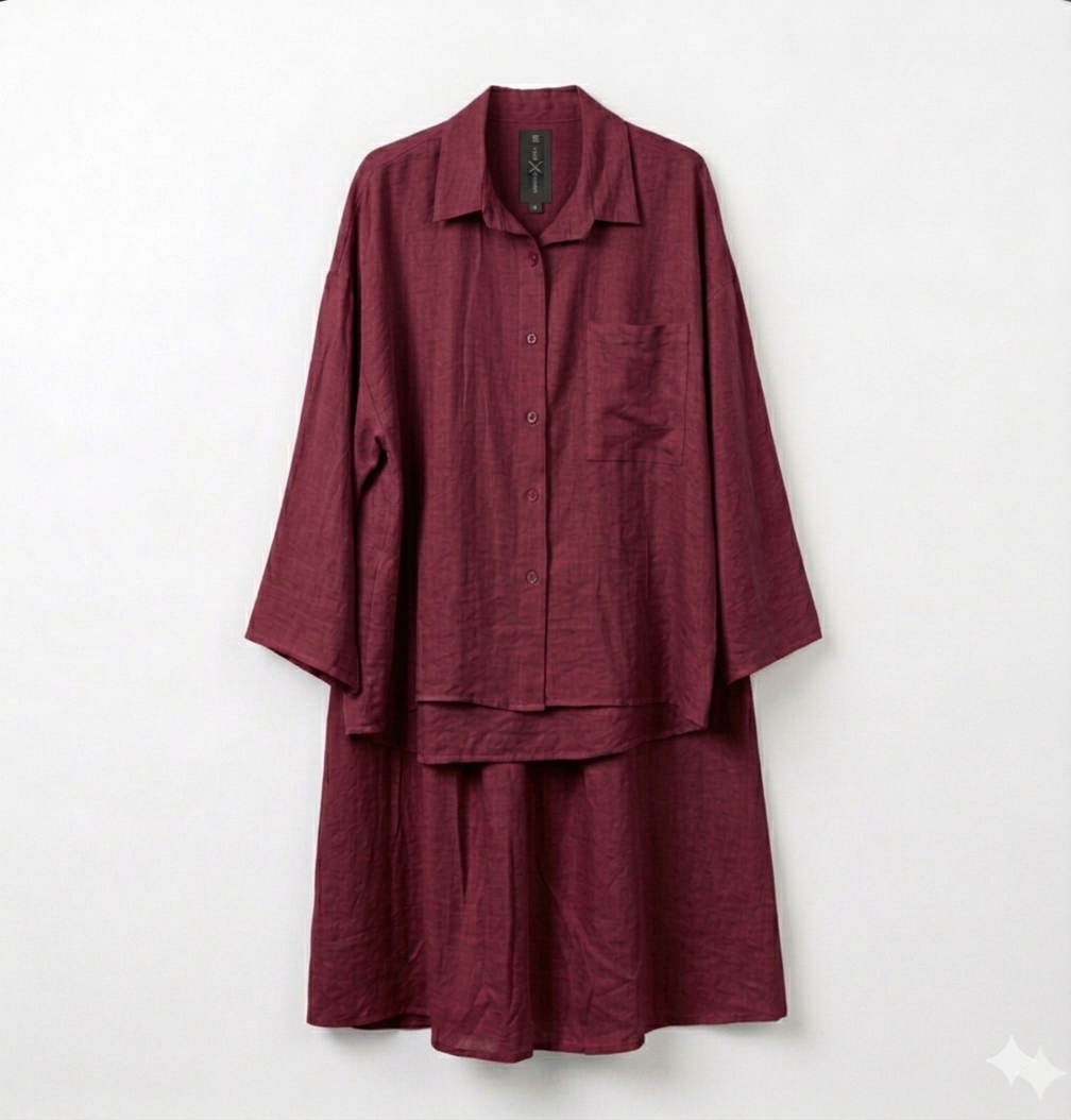 Oversized blouse met lange rok - burgundy van viscose PRE ORDER