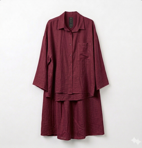 Oversized blouse met lange rok - burgundy van viscose PRE ORDER