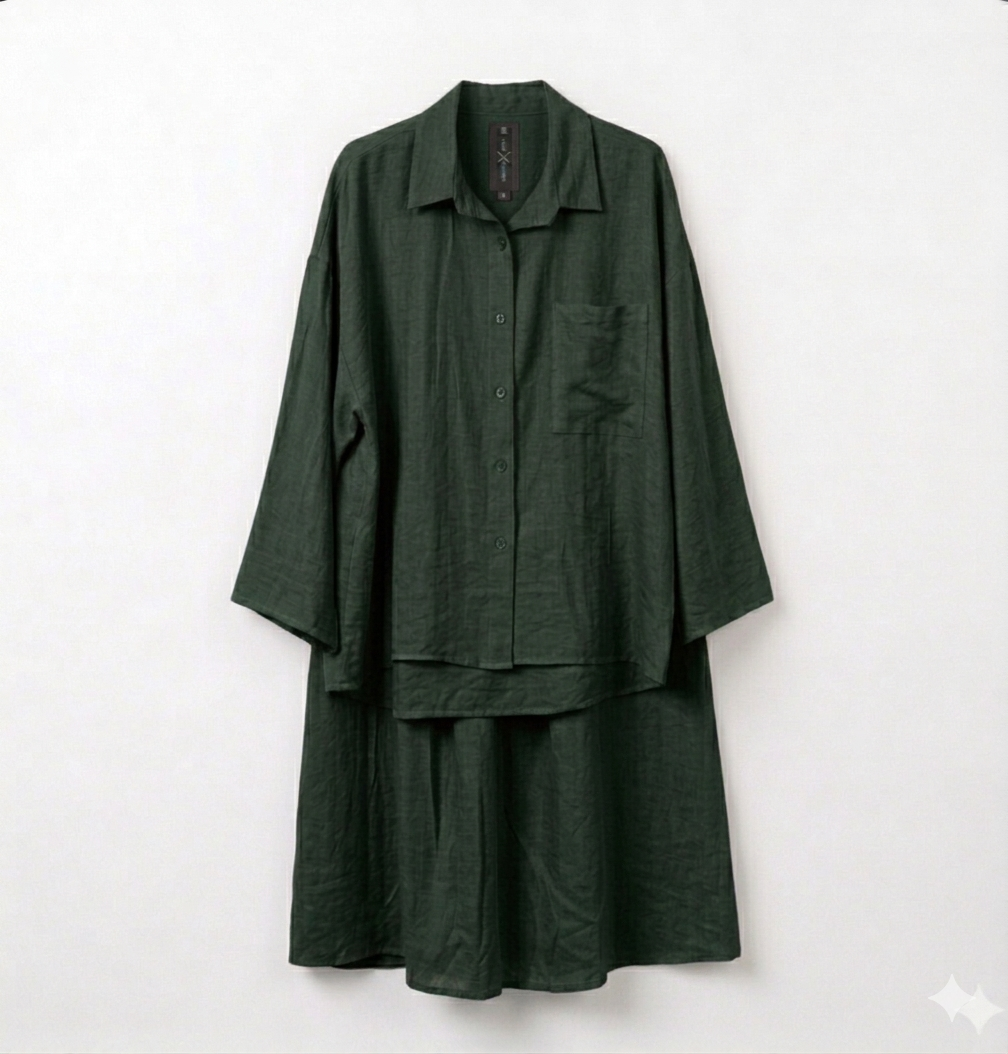 Oversized blouse met lange rok - donker groen van viscose PRE ORDER