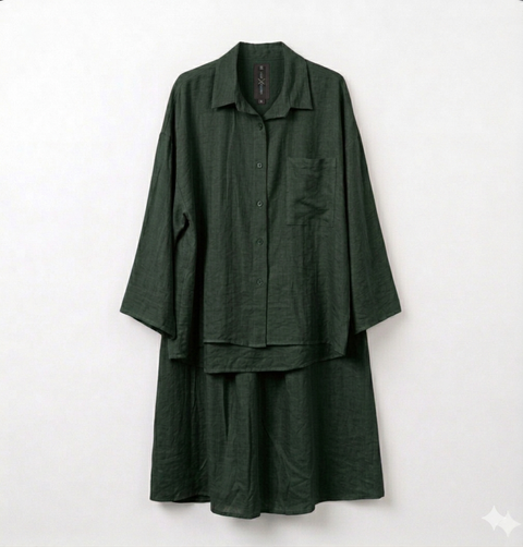 Oversized blouse met lange rok - donker groen van viscose PRE ORDER