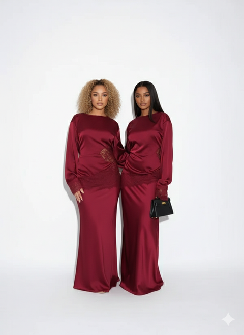 Satijnen lace Two-Piece Set met kanten details - SQ01