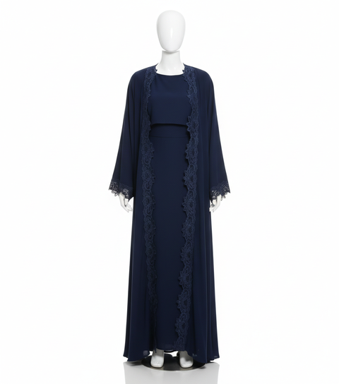 Lace kimono set met kanten details - onderjurk met kimono navy