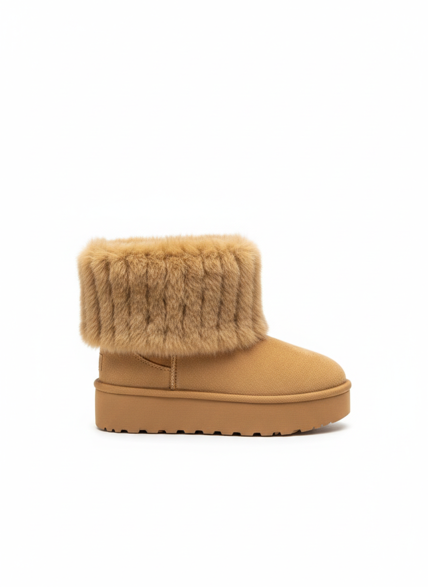Boots met fluffy band - camel