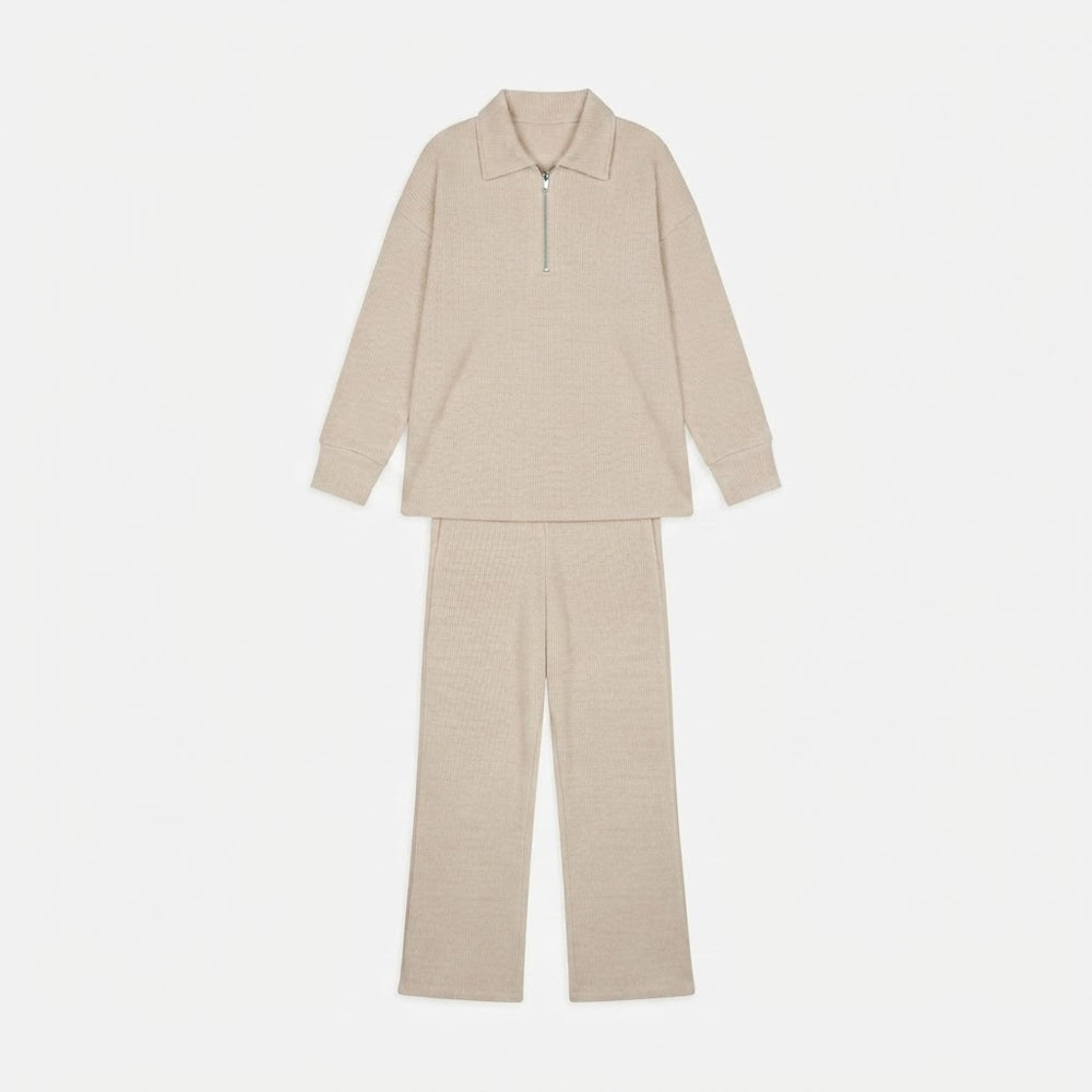 Comfy zipper set modest sweater with oversized pants