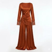 Velvet wine pants set - Orange