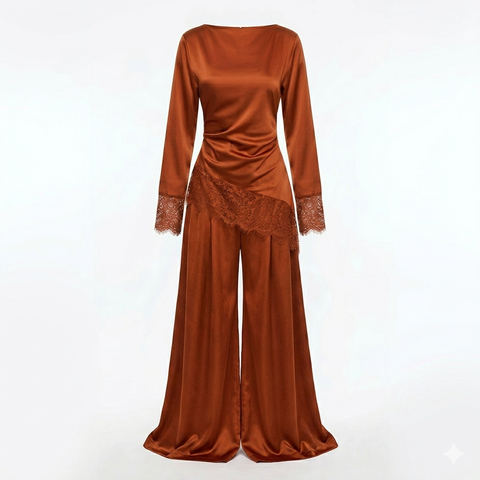 Velvet wine pants set - Orange